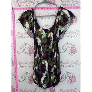 Kismet shirt off shoulder tropical leafs Plum Tropical Leaf Flutter-Sleeve